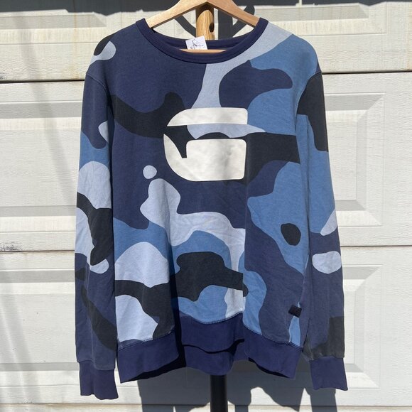 G-Star Raw Blue Camouflage Long Sleeve Shirt - Picture 1 of 3